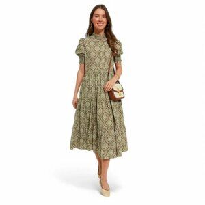 Tuckernuck Hyacinth House Moss Printed Bennett Ruffle Button Front Maxi Dress XS